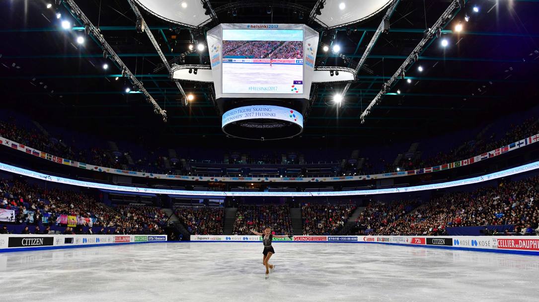 Elizabet Tursynbaeva, Kazakhstan, nello stadio finlandese di Helsinki, in azione (Afp)
